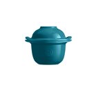 Mini-cocotte et coquetier pour la cuisson de l´œuf et le service avec accompagnement en céramique bleu Calanque Emile Henry