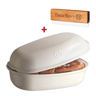 Moule à pain artisan miche et gros pain en céramique blanc Lin Emile Henry + grignette OFFERTE