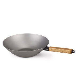 Poêle wok acier carbone et manche acacia 20 cm